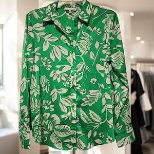 US S🍀Vibrant Green Floral Button Down Shirt